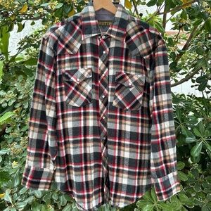 Vintage 90s Austin Korea Western Plaid Flannel Shirt L 23.5x30
